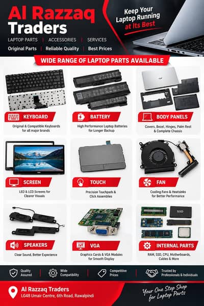 laptop motherboard keyboard charger touch led panel ram ssd fan body