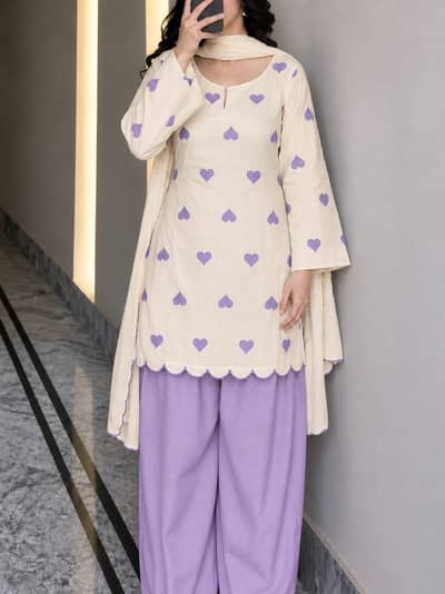 Heart Printed Lawn Farshi Shalwar Set (3PC)