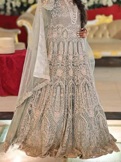 Mint Green Bridal maxi heavy work size only one time used