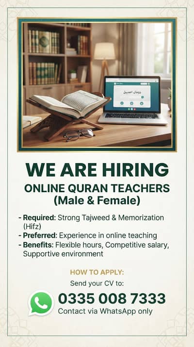 Online Quran Academy Hiring Teachers - Male/Female