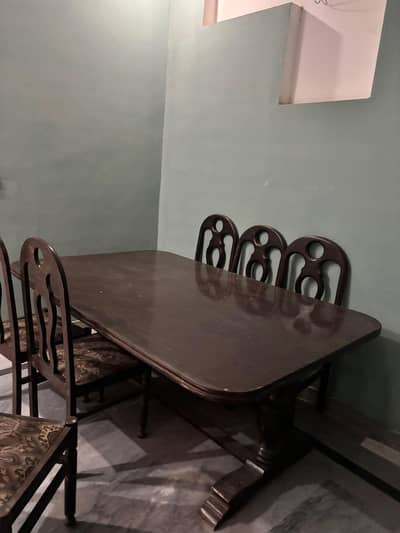 Solid Wooden Dining Table with 6 Chairs – Good Condition