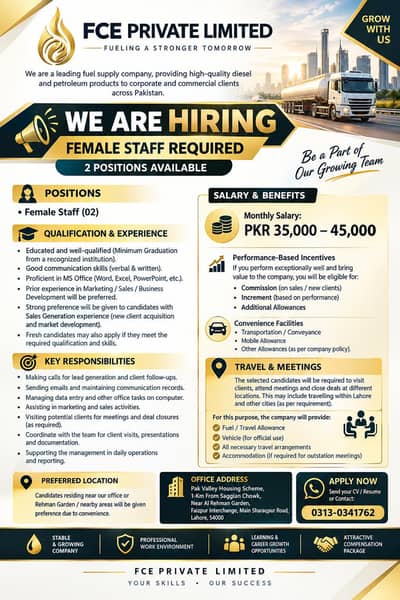 Female Staff Required - Sales & Marketing Operations