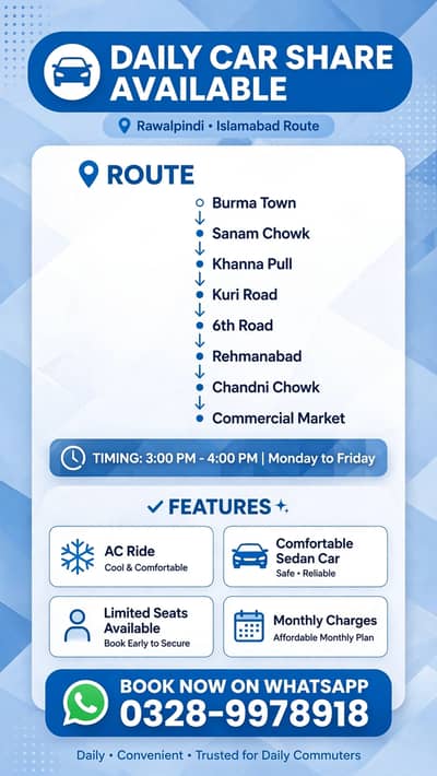 Daily Car Share — Burma Town to Commercial Market