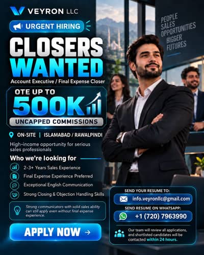  URGENT HIRING — SALES CLOSERS WANTED