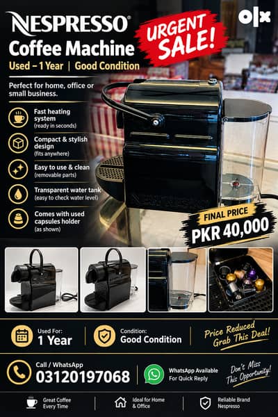 Nespresso Coffee Machine Used for 1 Year Good Condition Fast Heating S