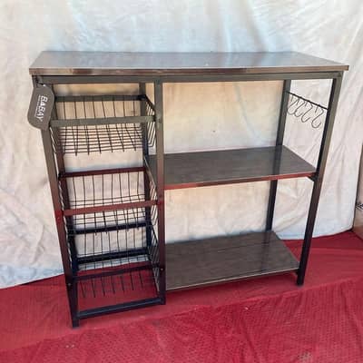 Iron Oven Rack 80x80cm Kitchen Storage Shelf with Baskets & Hooks