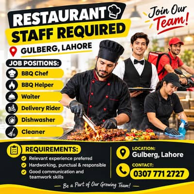 Restaurant manager / BBQ Chef / Rider / Cleaner / Waiter / Dishwasher