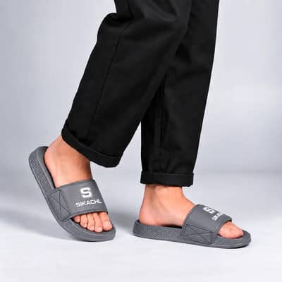 sikachal Men's slides - blu. black. gray- soft & comfortable