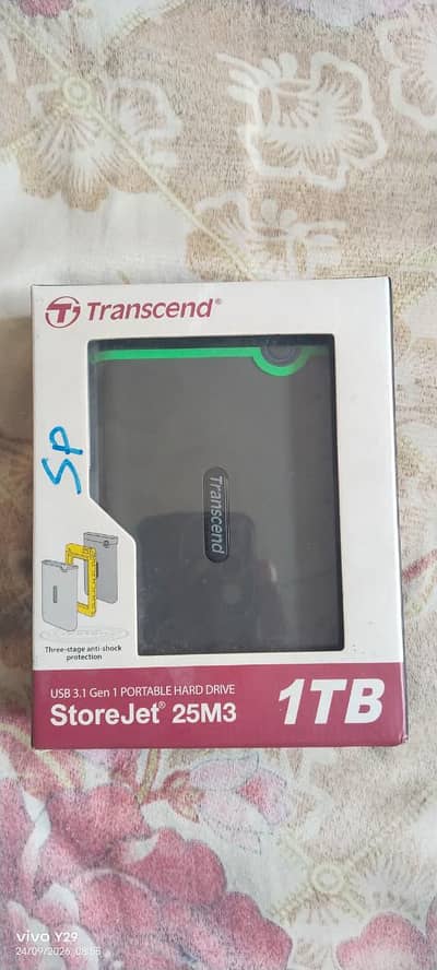 Transcend storeJet 25M3 1TB Portable Hard Drive USB 3.1 - Box Pack