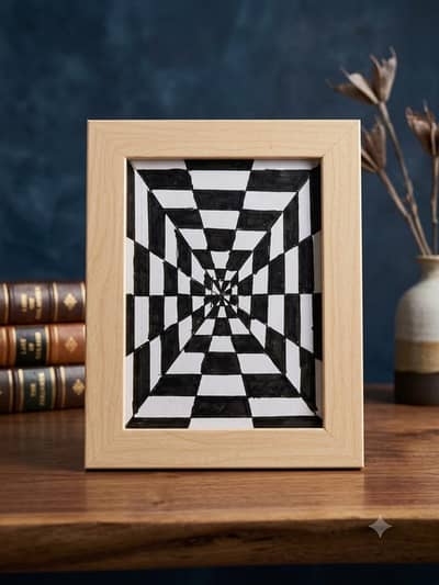 Hand-Drawn 3D Optical Illusion Wooden Photo Frame
