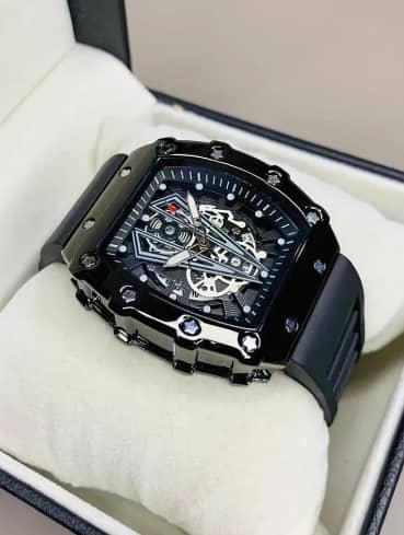Black Skeleton Chronograph Watch for Men