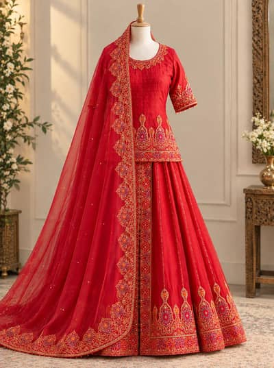 Royal Red Bridal Lehenga with Heavy Golden Embroidery & Dupatta