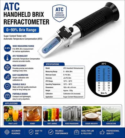Brix Refractometer (0–90% Brix) price in pakistan ATC Handheld