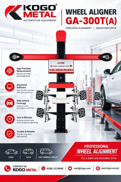 3D Wheel Alignment, Wheel Balancer, Tire Changer, Car Lifts, Inflator