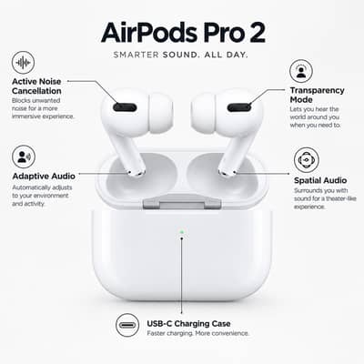  AirPods Pro 2 | Premium Wireless Earbuds  | ANC + Spatial Audio |