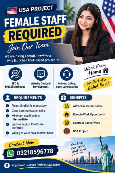 FEMALE STAFF REQUIRED - USA PROJECT