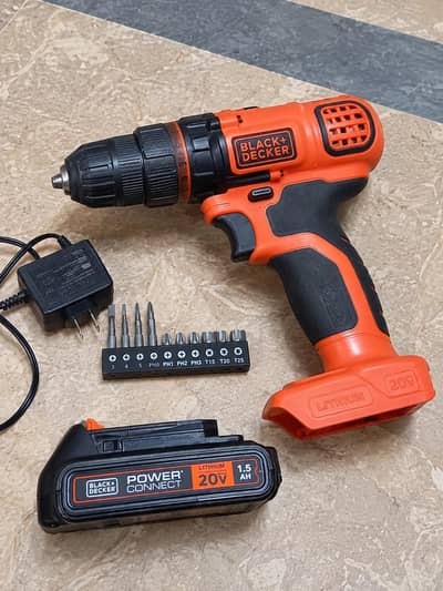 Black+Decker 20V Cordless Drill Machine with Battery & Charger