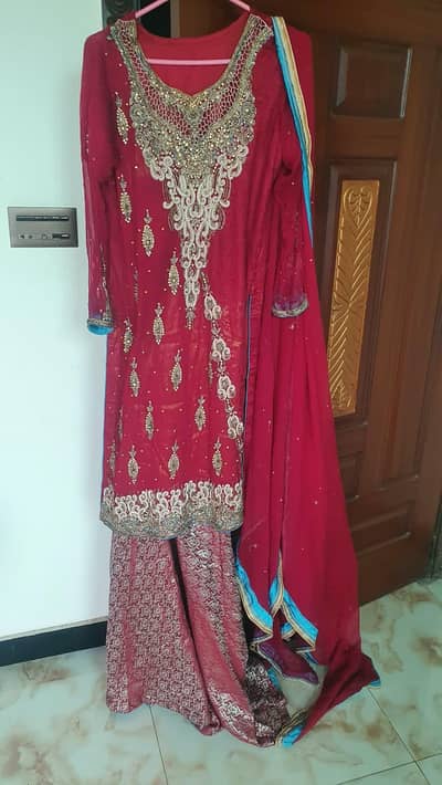 deep red party wear sharara dress