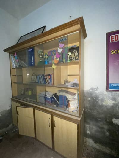 Big size showcase wardrobe with glass and office table