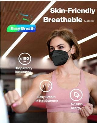 Black KN95 Protective Face Masks 5-Layer Filter Breathable Mouth Cover (Pack of 10) R5769