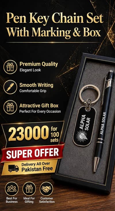 100 set in 23000rs. (High Quality Branding Keychain & Pen)