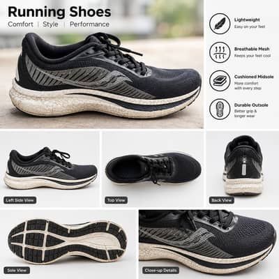 Men’s Black & Grey Cushioned Running Sneakers