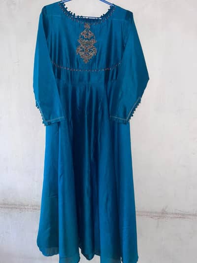 Seagreen maxi with trousers and red fancy duppata