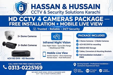 HASSAN & HUSSAIN CCTV - 4 Camera NVR System & Installation @ Rs. 40000