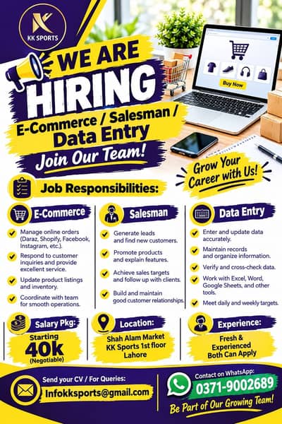 Urgent Hiring – Data Entry / E-Commerce / SM / Salesman