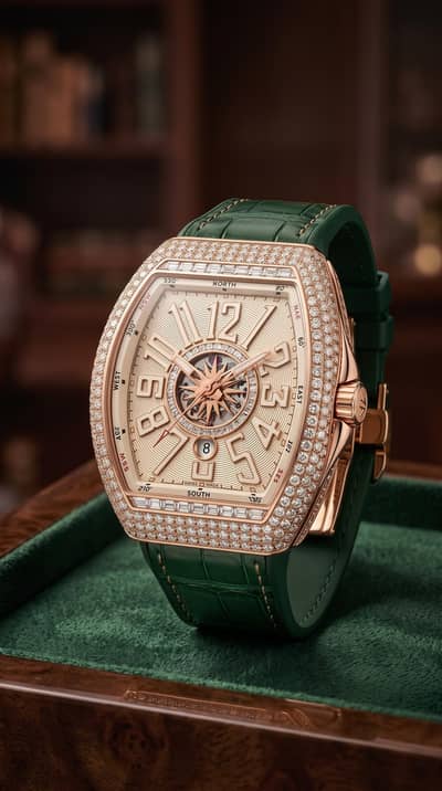 Luxury Men’s Watch – Crystal Dial & Premium Leather Strap