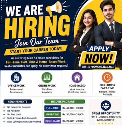 OFFICE WORK AND PART TIME WORK AVAILABLE FOR MALES AND FEMALES