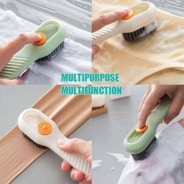 T  Multifunctional Soap Liquid Dispenser Brush with Handle Shoe Cleaning Laundry Brush Scrub Cleaning Soft Bristle Cleaning Brushes for Clothes and Shoes Household Use For Bathroom and Kitchen