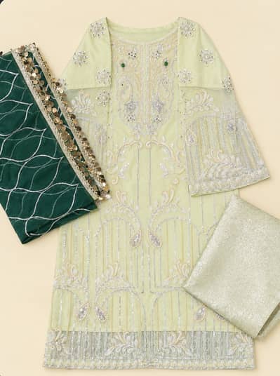Elegant Canary 3-Piece Suit with Kundan & Pearl Work