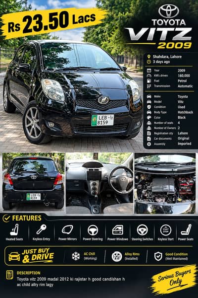 Toyota Vitz 2009 Registered 2012 | Automatic | Black | Neat & Clean