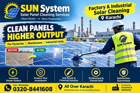 Factory & Industrial Solar panel Cleaning Karachi | SUN System