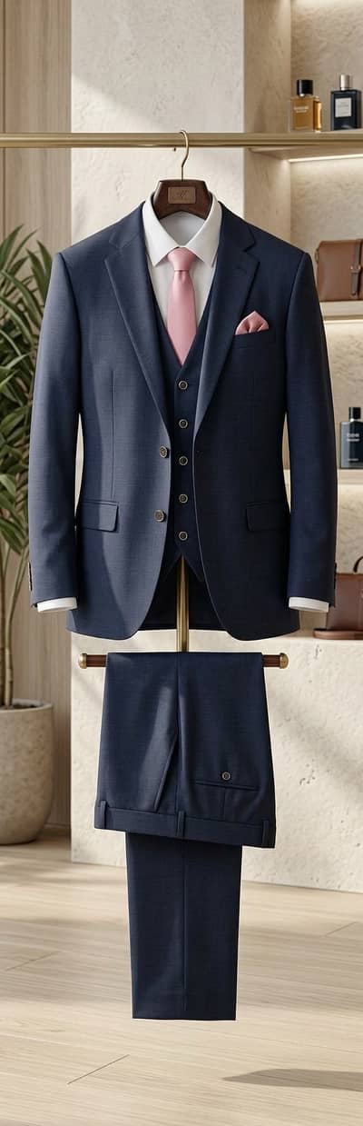 Premium 3-Piece Navy Blue Men’s Suit (By American Tailors) – Worn Onc