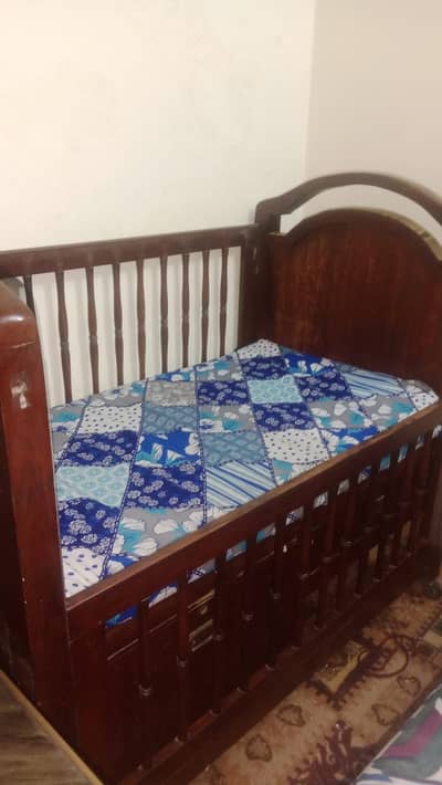Wooden Baby Cot with Mattress – Good Condition