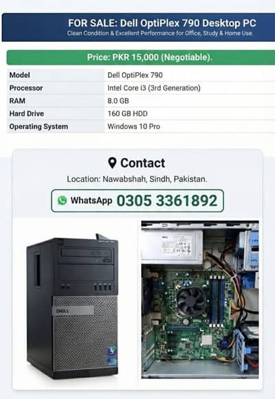 Dell OptiPlex 790 Desktop PC | Core i3 3rd Gen | 8GB RAM | 160GB HDD