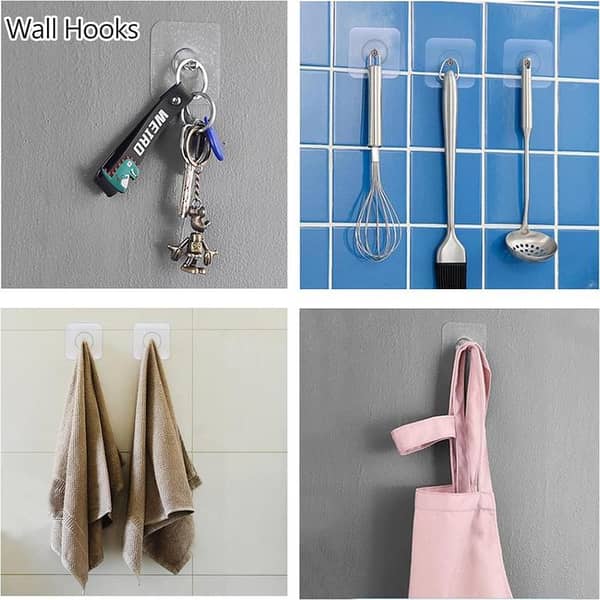 T  10 Pcs Self Adhesive Wall Screw Hooks, Punch-Free Wall-Mounted Screw Hook,Seamless Hooks for Home, Kitchen, Bathroom No Nails Drill, Waterproof, Transparent