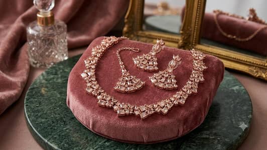 Elegant Rose Gold Zircon Bridal & Party Wear Jewelry Set