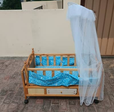 Junior Swing & Baby Cot – Wooden, With Wheels – Excellent Condition