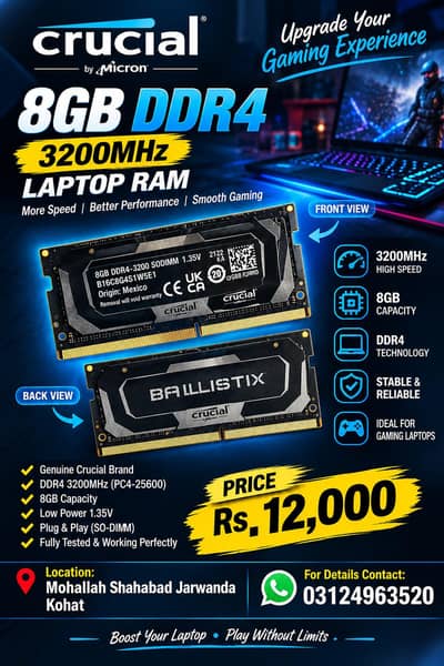 8 GB DDR4 Gaming Ram Crucial Original Mexico