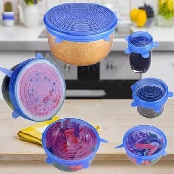 T  6Pcs Kitchen Reusable Silicone Stretch Seal Lid Preservation Vacuum Food Storage Bowl Cover