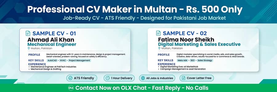 CV Maker Multan - Rs. 500 Only - Professional ATS CV - 1 Hour Delivery