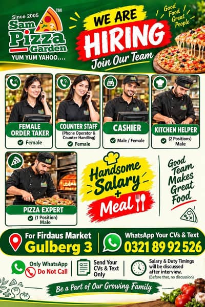 looking for staff for multiple positions in restaurant