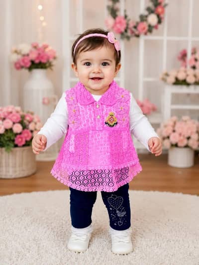 3Pcs Baby Girl suit Cotton Jersey 6to12 Month Embroidered Shirt Trou