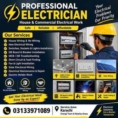 Professional Electrician | House & Commercial Electric Work Karachi
