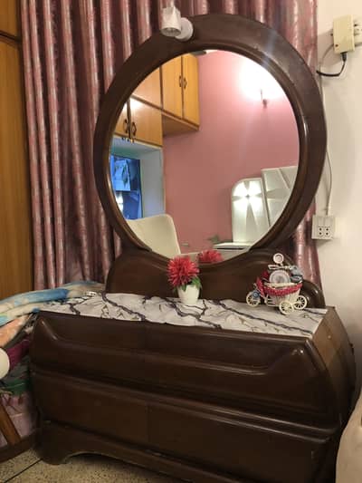 Wooden Dressing table with mirror and wooden stool