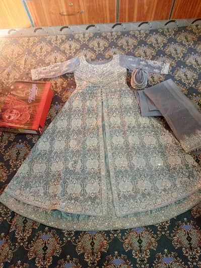 Designer Grey Fancy Front-Open Maxi with Dupatta & Matching Bag (Brid