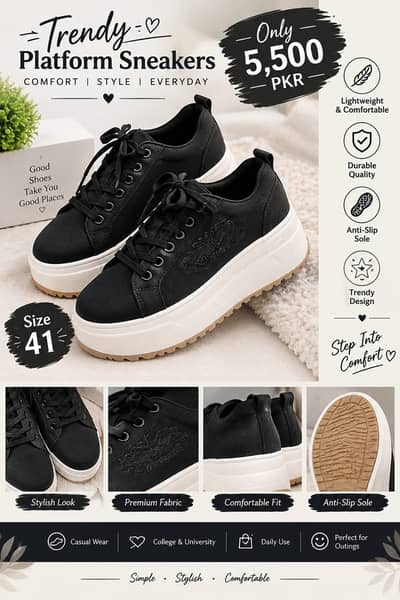 Trendy Black Platform Sneakers | Stylish & Comfortable |
